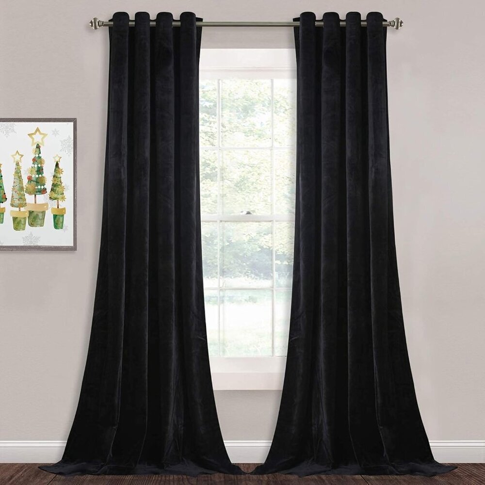 Black Blackout Velvet Curtains 84 inches Long - Grommet Thermal Insulated Curtai